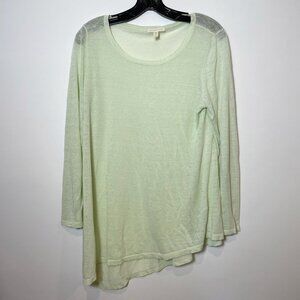 Eileen Fisher Organic Linen Asymmetrical Long Sleeve Blouse Green S Women Casual